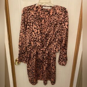 Anthropologie bishop + young Blush Pink Leopard Print Kennedy Wrap Dress
